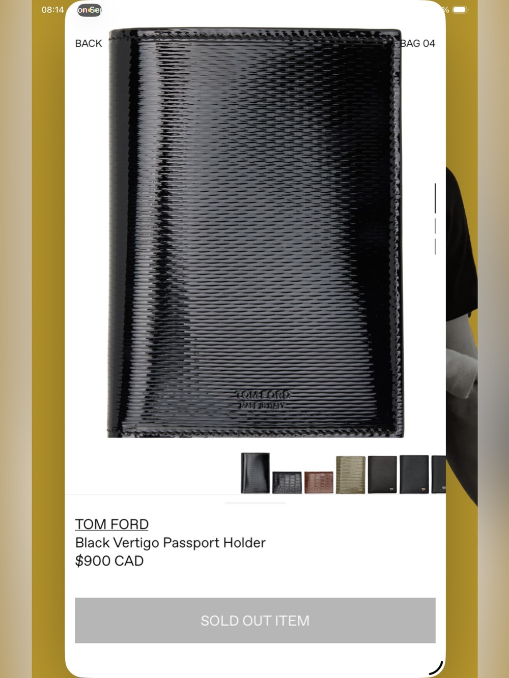 Tom Ford Black Vertigo Patent Calfskin Passport Holder